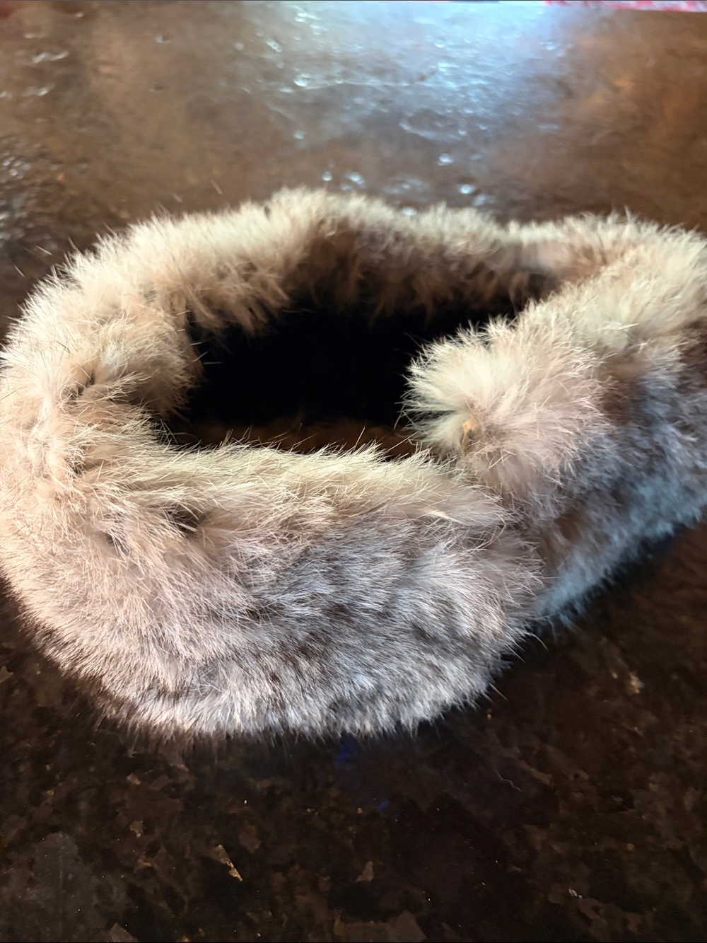Plush rabbit furNeck Warmer or headband for warmth.- grey/silver